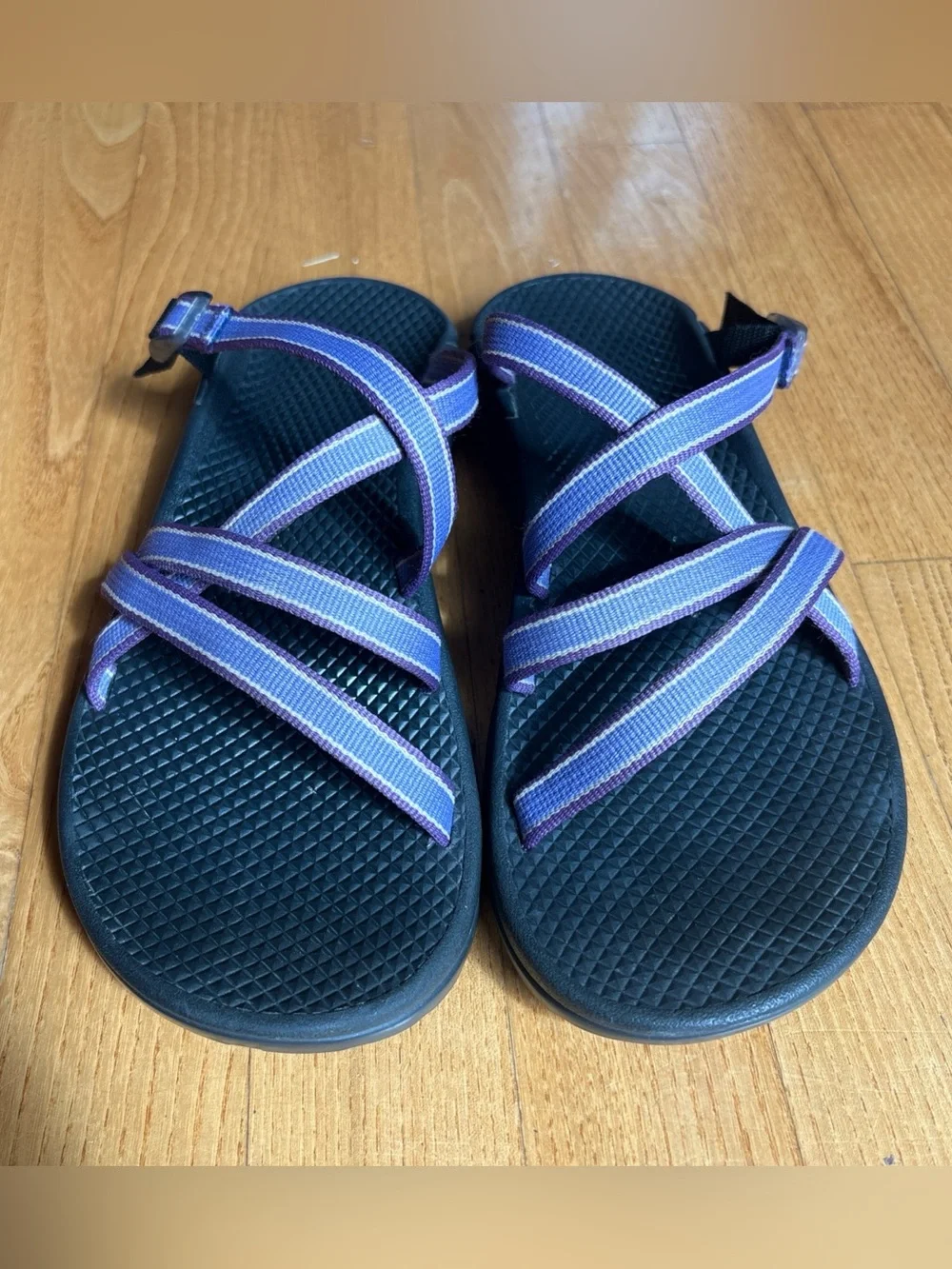 Chaco Zong Sandals Slides Backless No Toe Loop Purple Black Strappy Womens Sz 7
